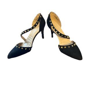 Adrienne Vittadini Black‎ With Gold Stud Stilettos Size 6.5” Heals 3.5”